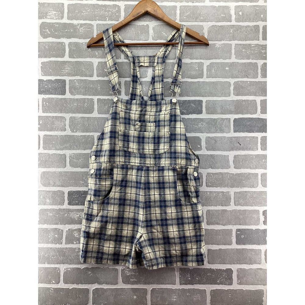 Rue21 Gals Blue Plaid Cotton Shortalls Overalls Women Small 83910